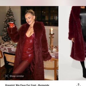 Chic Burgundy Faux Fur Coat
